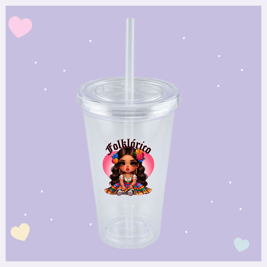 Folklorico Doll double lined clear tumbler l