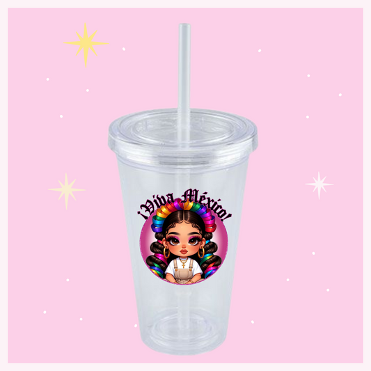 Viva Mexico Doll double lined clear tumbler